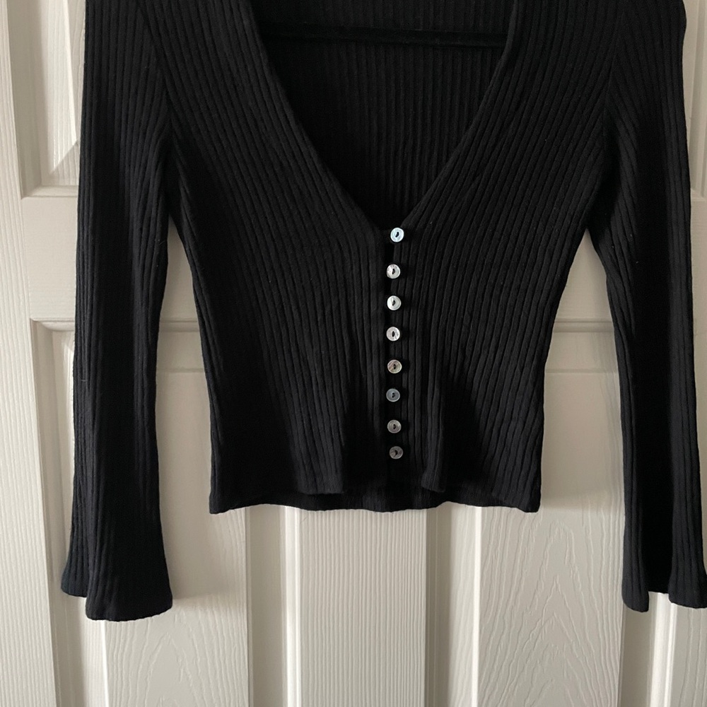Reformation Black Ribbed Knit Top - Picture 2 of 6